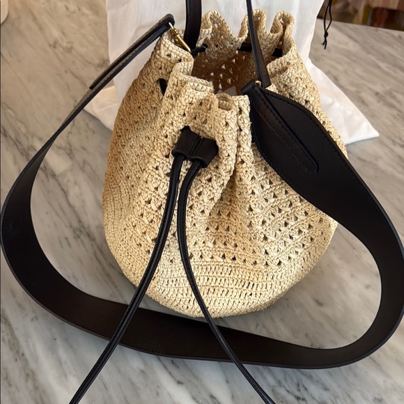 Janessa Leone Handbags - Janessa Leone Cami Black and Tan Crochet Bucket Bag
